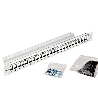 Schrack 19"patchpanel Amparo pro 24 keystone,neosazený,1U,RAL 7035, šedý