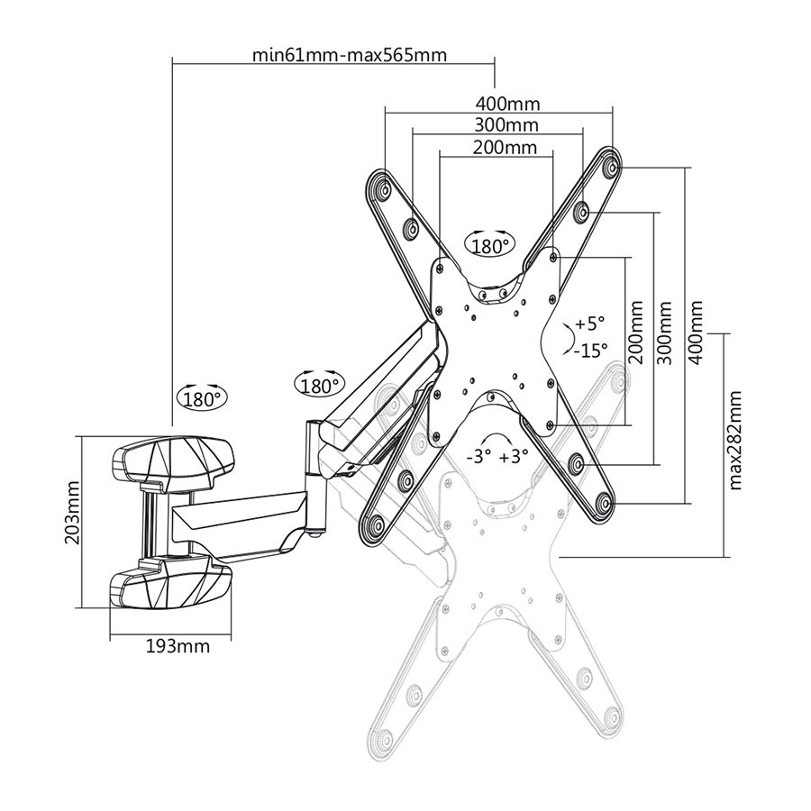 STELL plynový polohovatelný držák na TV 23"-70" SHO 3620, nosnost 30kg - černá