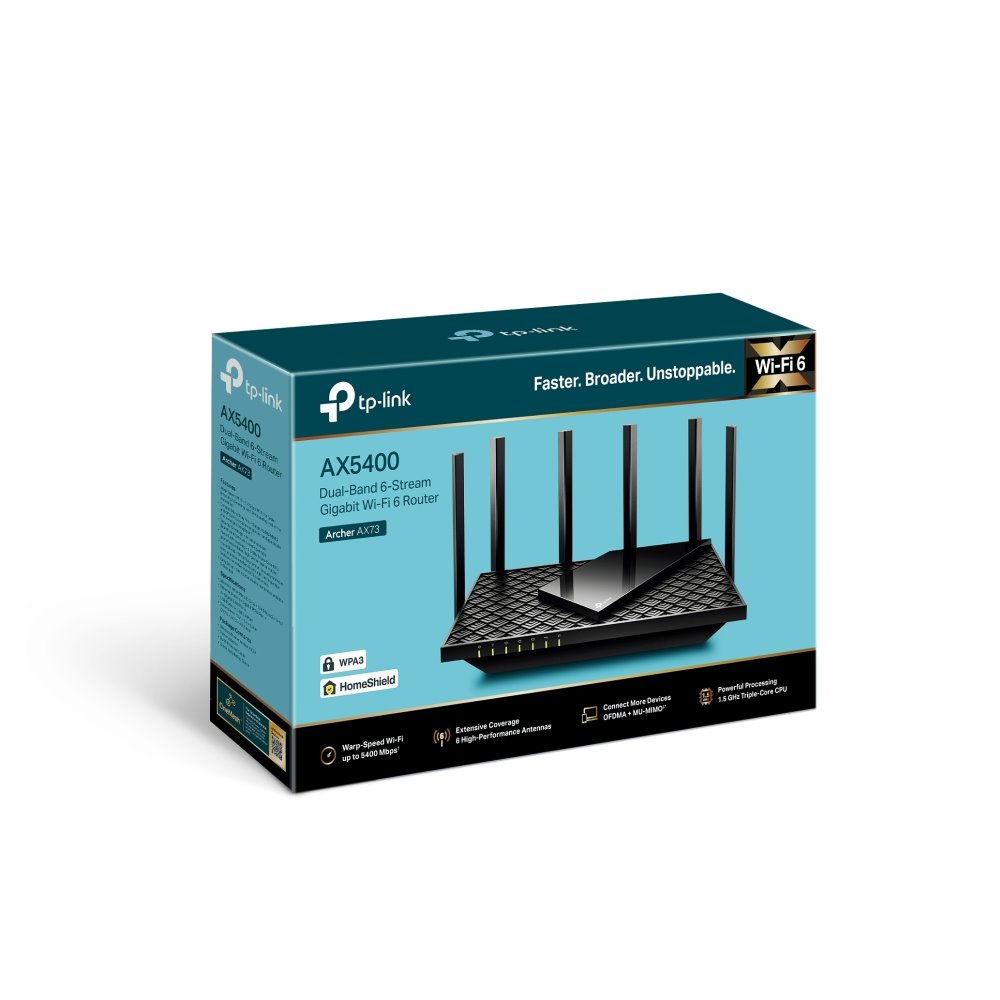TP-link Archer AX73 Dual-Band Wi-Fi 6 Router AX5400, 6 ext., 5x1G, 1×USB-A 3.0