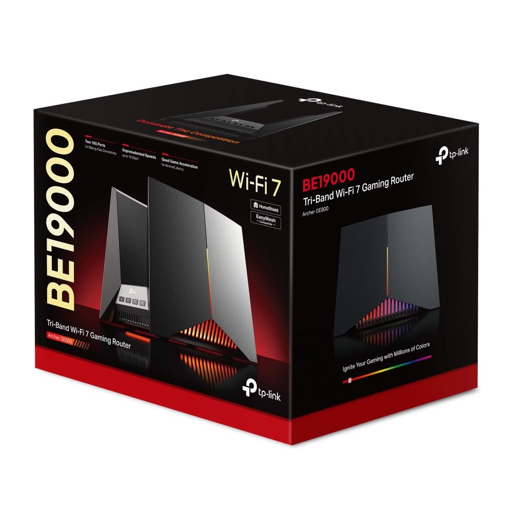TP-link Archer GE800 Tri-Band Wi-Fi 7 Gaming Router BE19000, 8 int., 1x10G, 4x2.5G, 1xSFP+, 1×USB-A 3.0