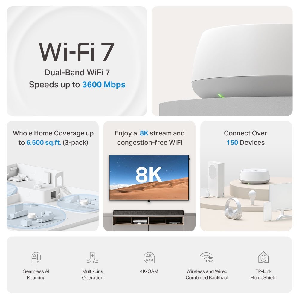 TP-link Deco BE22 Dual-Band Wi-Fi 7 Mesh System BE3600, int., 2x1G, 1ks