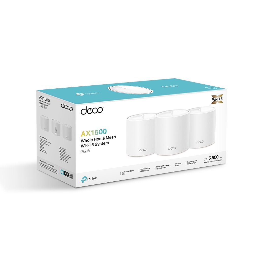TP-link Deco X10 Dual-Band Wi-Fi 6 Mesh System AX1500, int., 2x1G, 3ks