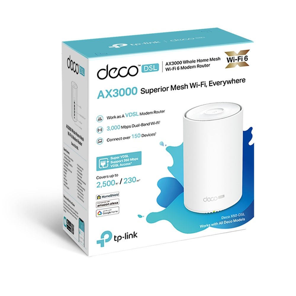 TP-link Deco X50-DSL Dual-Band Wi-Fi 6 Mesh Router AX3000, 2 int., 4x1G, 1ks