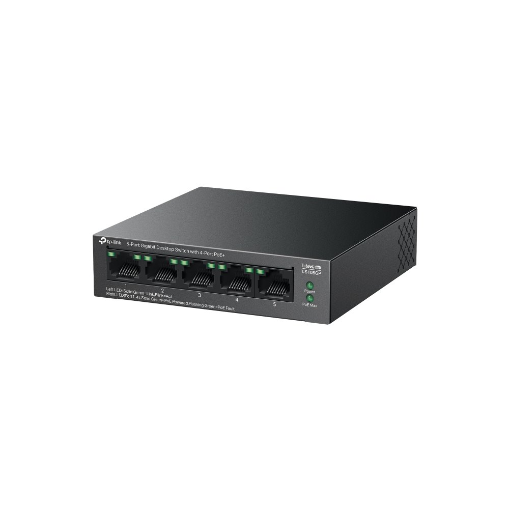 TP-link LS105GP Switch 5G, 4x PoE+ (65W), kovový, Desktop