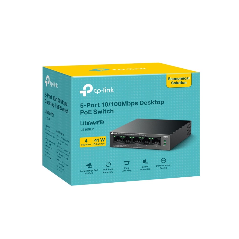 TP-link LS105LP Switch 5G, 4x PoE+ (40W), kovový, Desktop