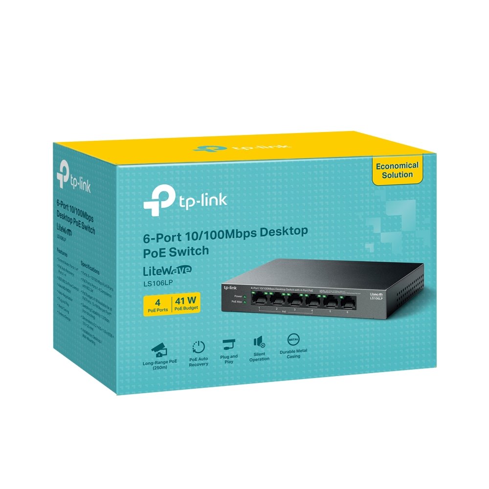 TP-link LS106LP Switch 6G, 4x PoE+ (40W), kovový, Desktop