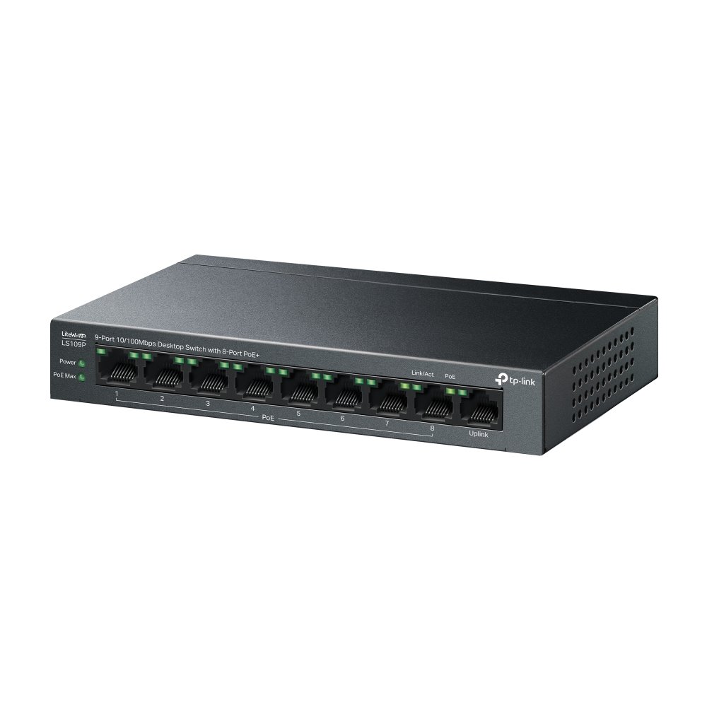 TP-link LS109P Switch 9x 10/100M, 8x PoE+ (63W), kovový, Desktop