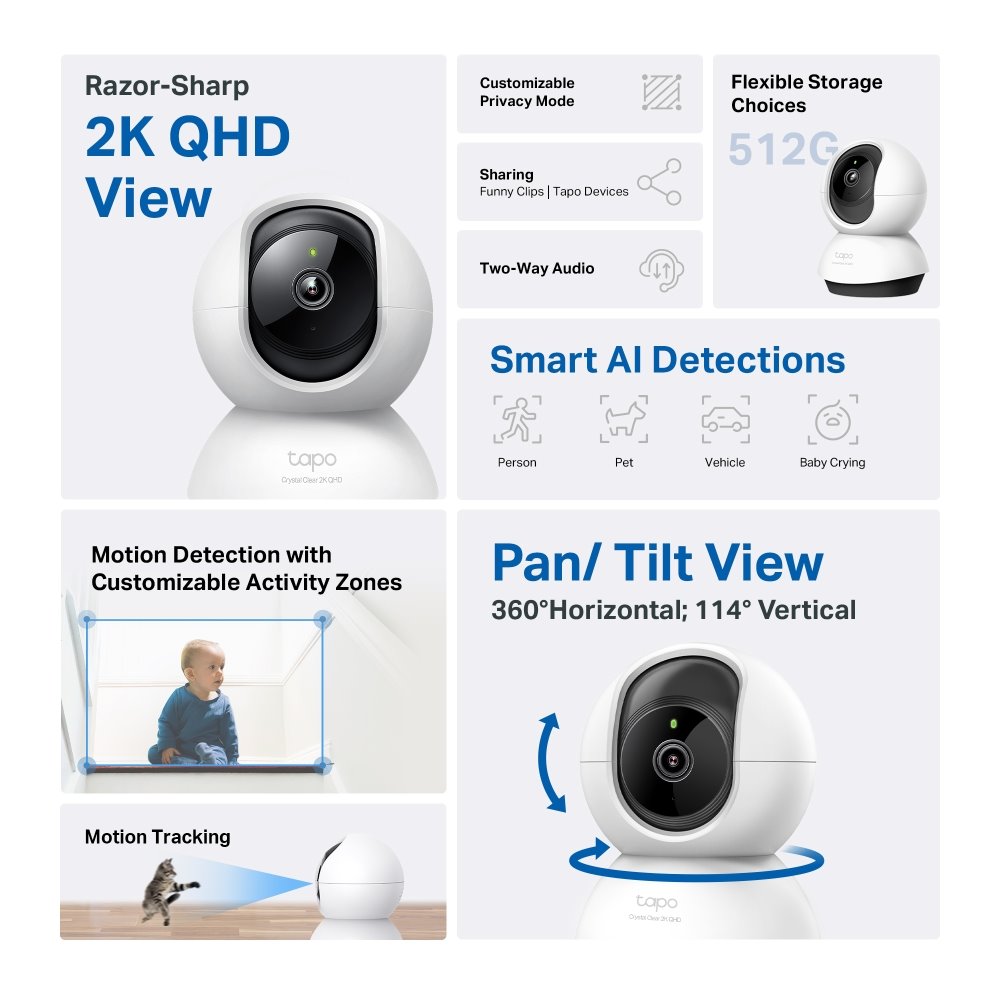 TP-link Tapo C220 Domácí bezpečnostní Wi-Fi kamera s naklápěním, 4Mpx