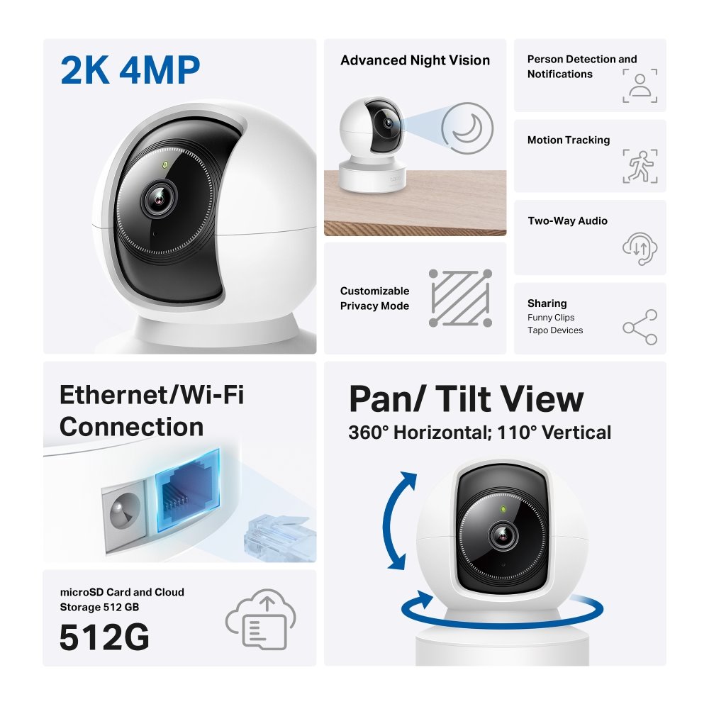 TP-link Tapo C222 Domácí bezpečnostní Wi-Fi kamera s naklápěním, 4Mpx