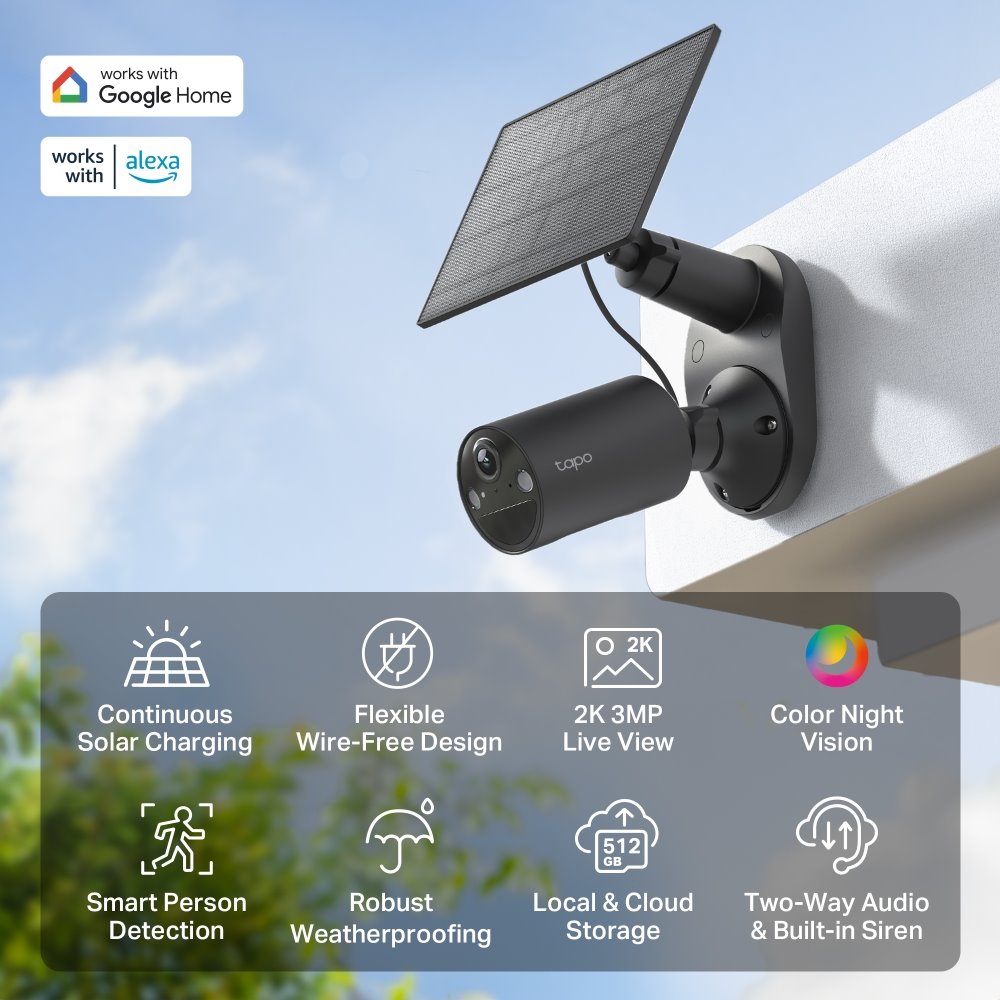TP-link Tapo C411 KIT Chytrá bezdrátová bezpečnostní kamera + solární panel, 3Mpx