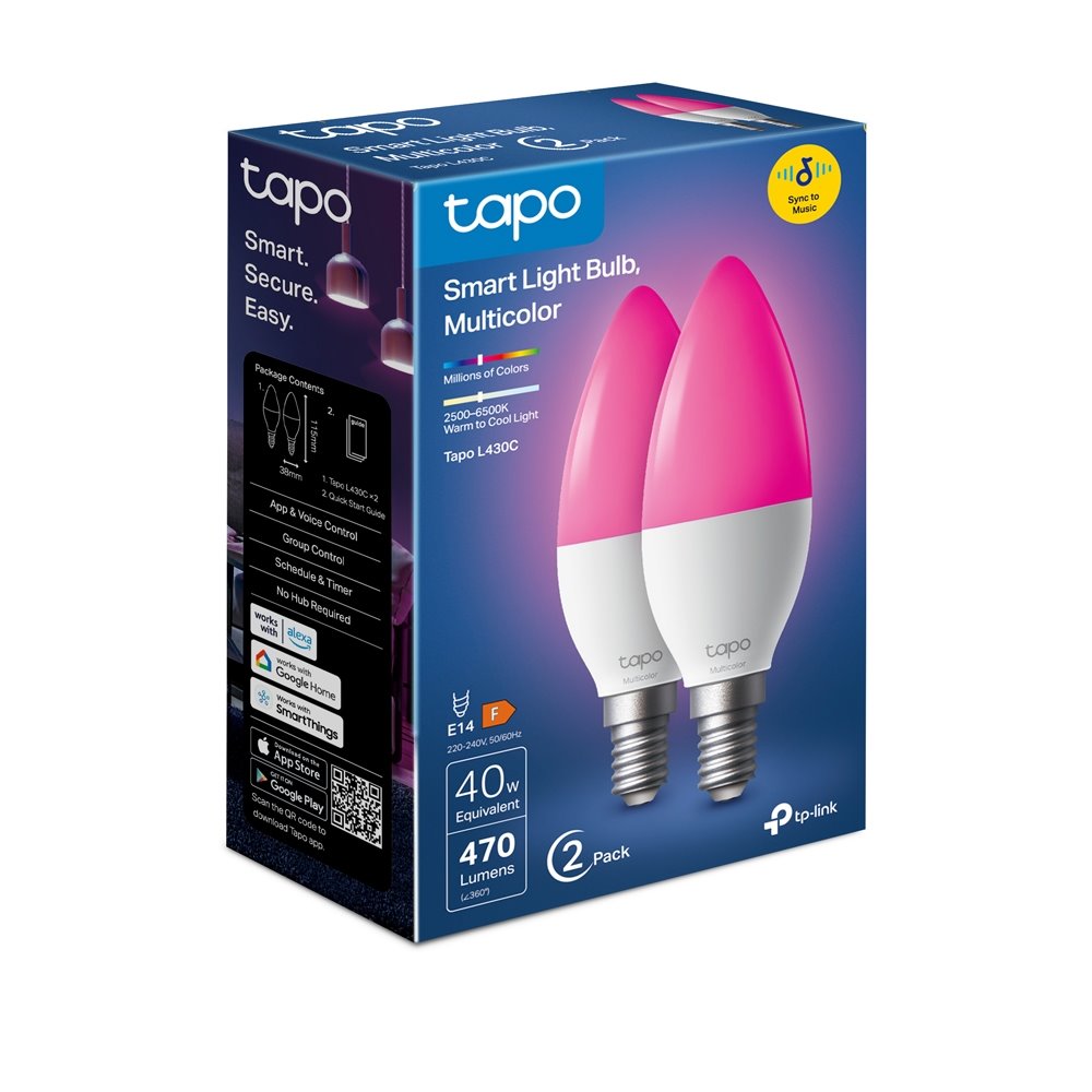 TP-link Tapo L430C Chytrá Wi-Fi LED žárovka, barevná, 2500-6500K, E14, 2-pack