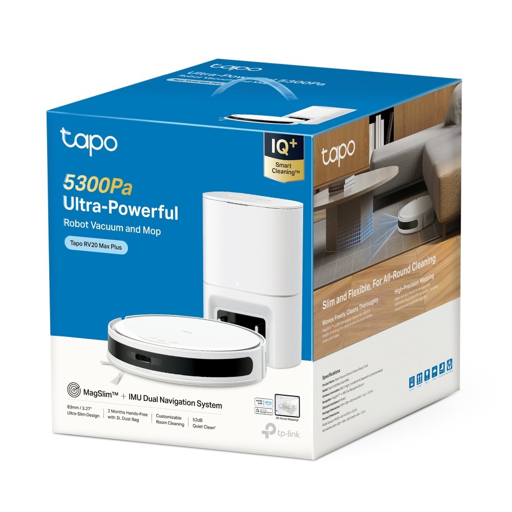TP-link Tapo RV20 Max Plus White robotický vysavač a mop se samovyprazdňovací stanicí, 5300Pa, MagSlim LiDAR, bílá