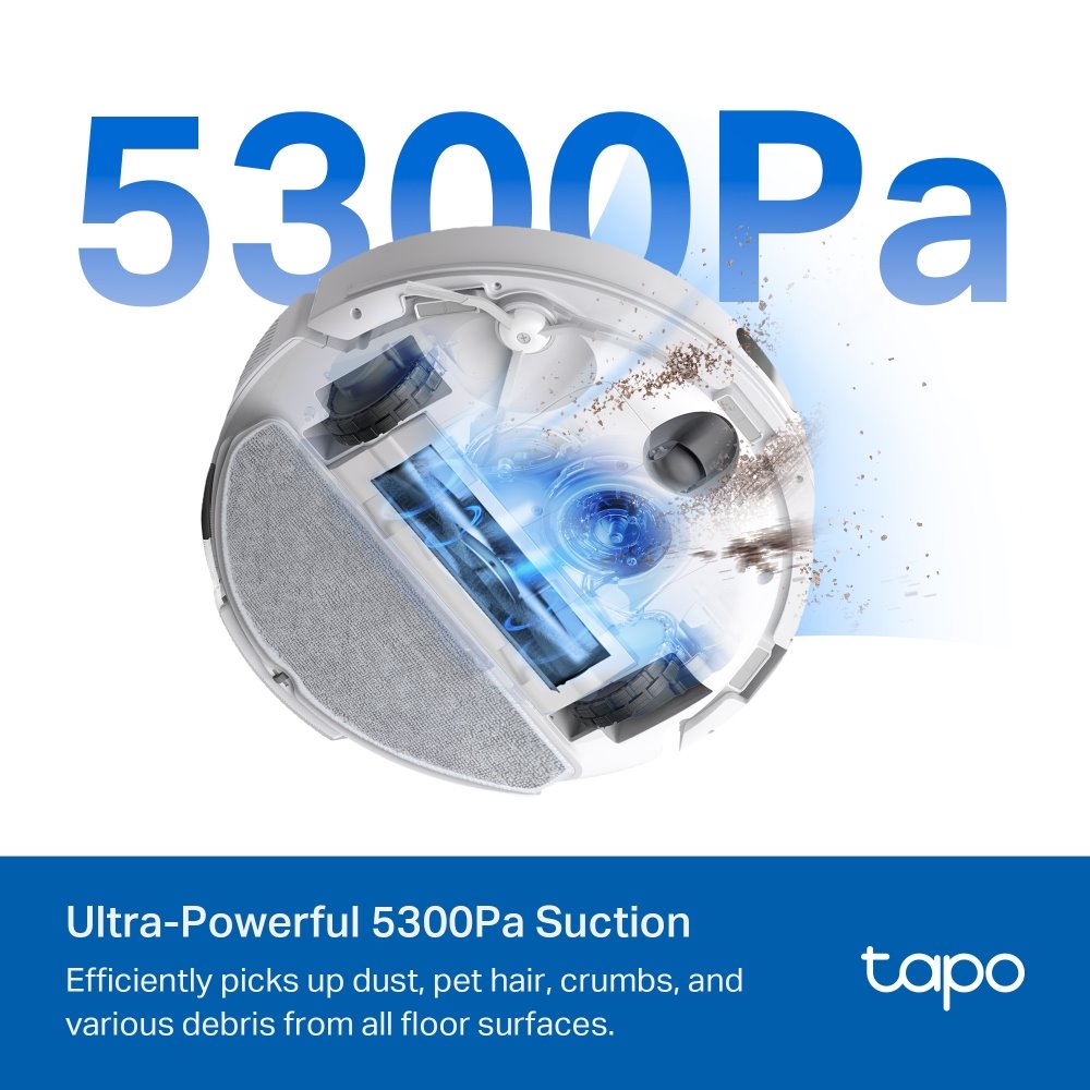 TP-link Tapo RV30 Max Plus White robotický vysavač a mop se samovyprazdňovací stanicí, 5300Pa, 3L vak, LiDAR + IMU, bílá