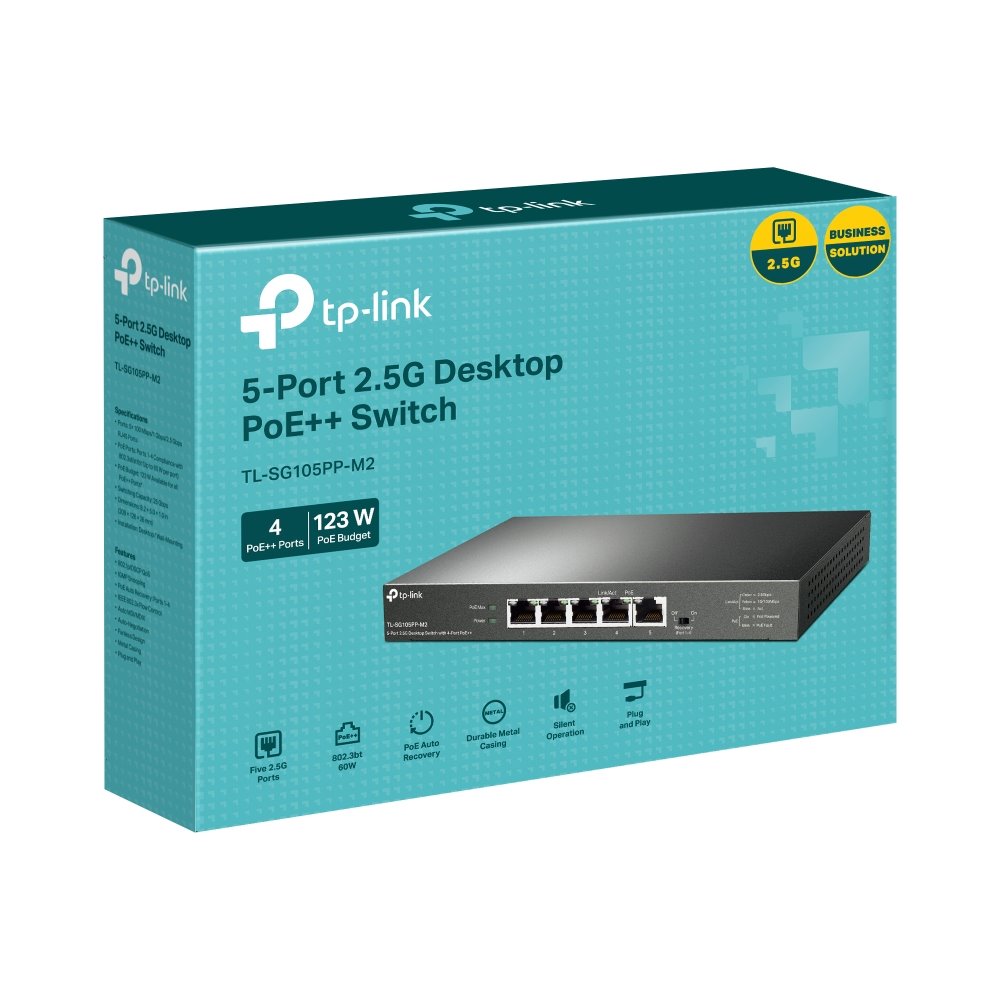 TP-link TL-SG105PP-M2 Switch 5x 2.5G, 4x PoE++ (120W), Unmanaged, Desktop