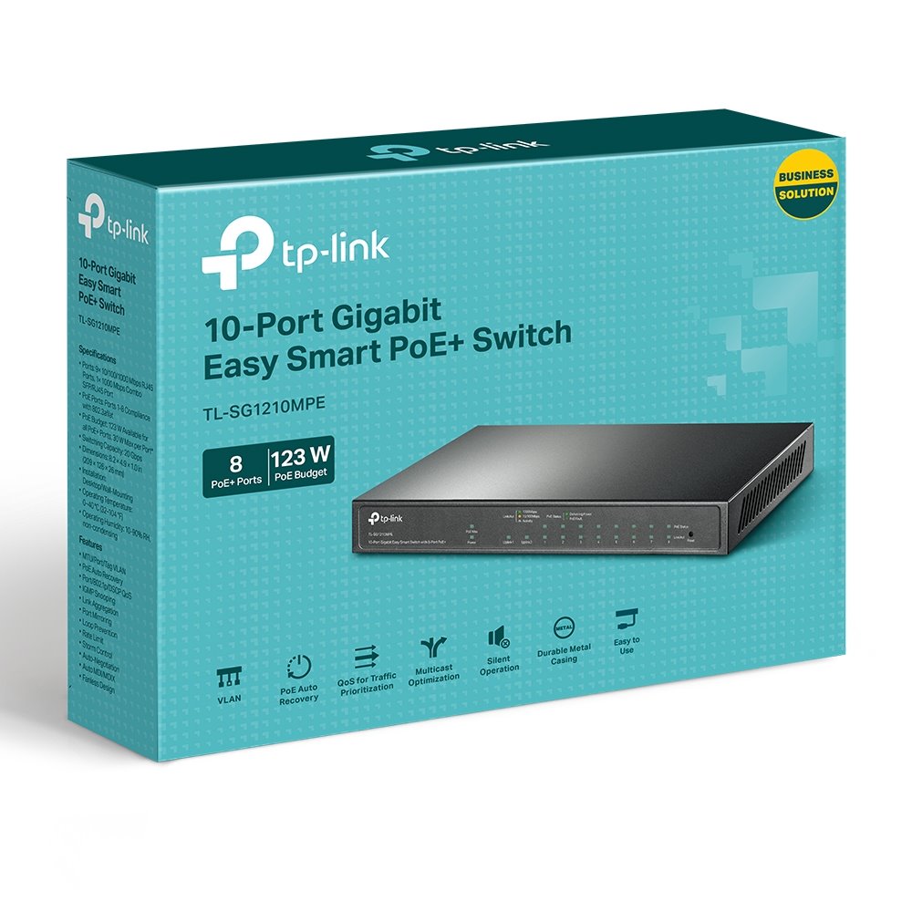 TP-link TL-SG1210MPE Switch 9G, 1SFP, 8x PoE+ (123W), Easy Smart, Desktop