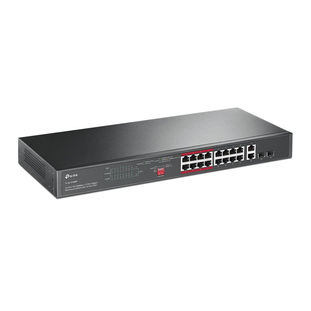 TP-link TL-SL1218MP Switch 16x 10/100M, 2G, 1 Combo SFP, 16x PoE+ (250W), Rack