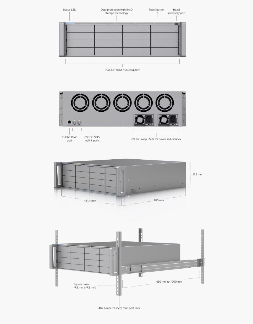 Ubiquiti Enterprise Network Video Recorder (ENVR-EU) - NVR, 3U, 16-bay pro HDD/SDD, 2/1x 10Gb SFP+/RJ45, 2x zdroj