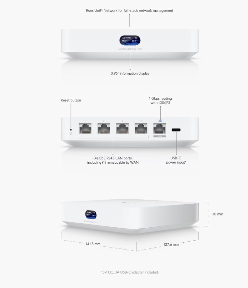 Ubiquiti UniFi Cloud Gateway Ultra (UCG-Ultra) - Cloud Gateway s funkcí routeru, WAN 2.5Gb, 4x LAN 1Gb