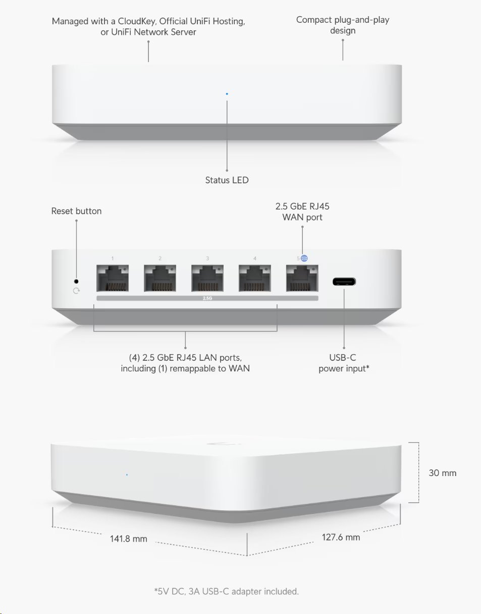 Ubiquiti UniFi Gateway Max (UXG-Max) - kompaktní brána s funkcí Routeru, WAN 2.5 GbE, 4x LAN 2.5 GbE, Bluetooth