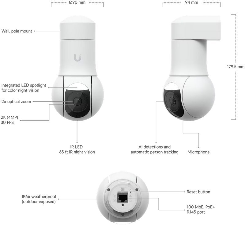 Ubiquiti UniFi Protect G5 PTZ – kompaktní PTZ kamera, bílá