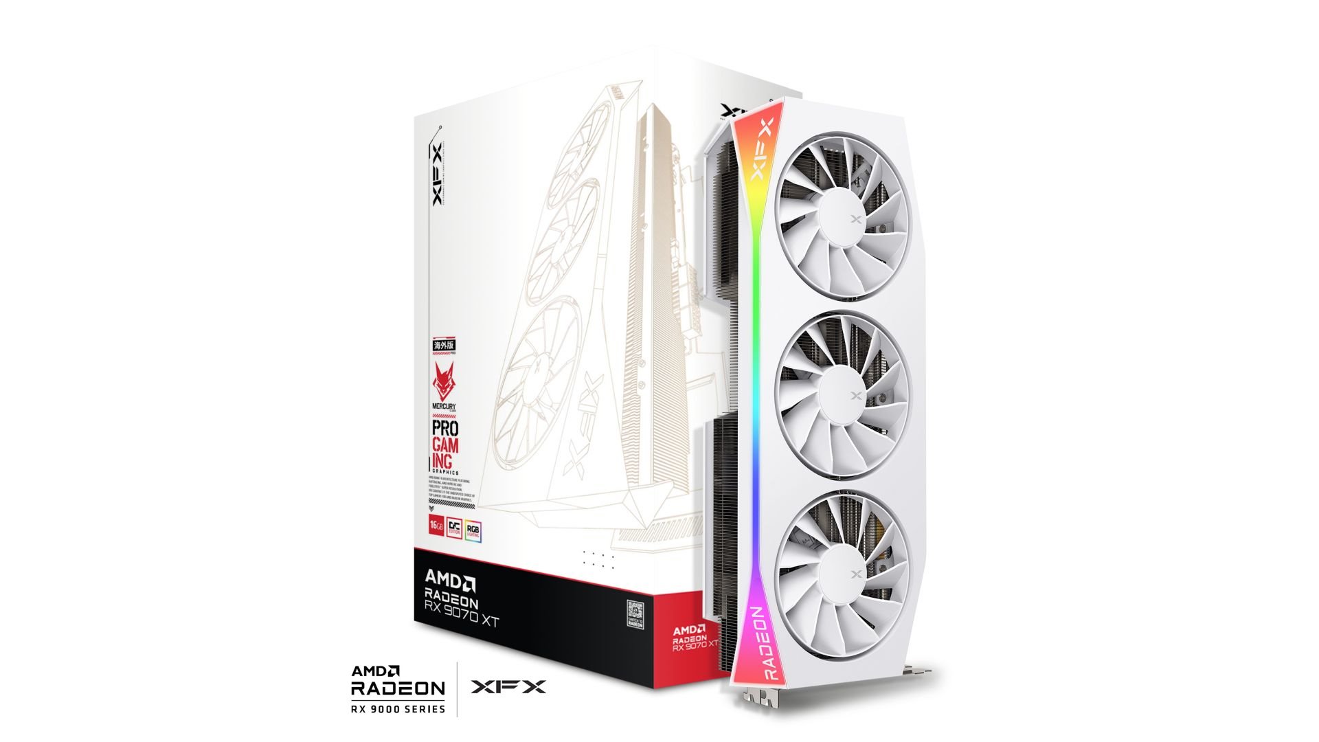VGA XFX Mercury AMD Radeon RX 9070XT OC 16GB GDDR6, Gaming Edition RGB, White