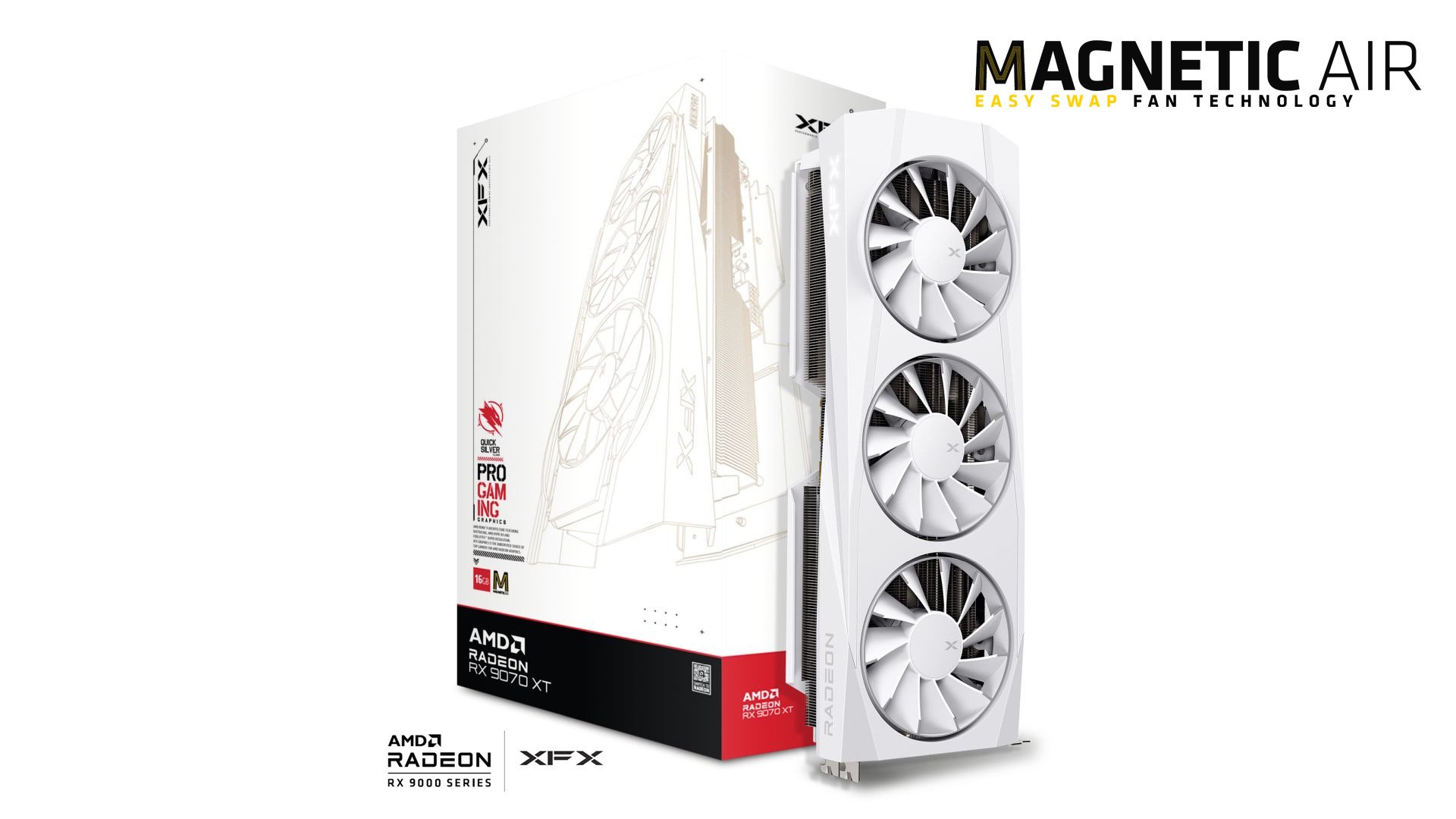 VGA XFX Quicksilver AMD Radeon RX 9070 XT 16GB GDDR6, Magnetic Air Edition, White (pošk. obal)