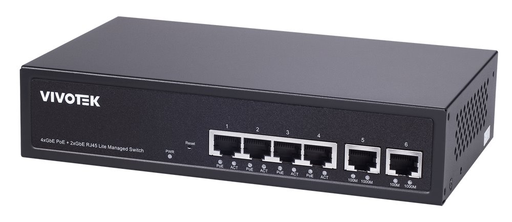 Vivotek AW-GEL-065A-060 Lite Switch, 4× GE PoE + 2× GE, 802.3af/at, PoE 60W, VLAN, dosah 250 m, managed