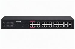 Vivotek AW-GEL-285A-380 Lite Switch, 24× GE PoE + 2× GE + 2× SFP, af/at/bt, PoE 380W, dosah 250 m, managed