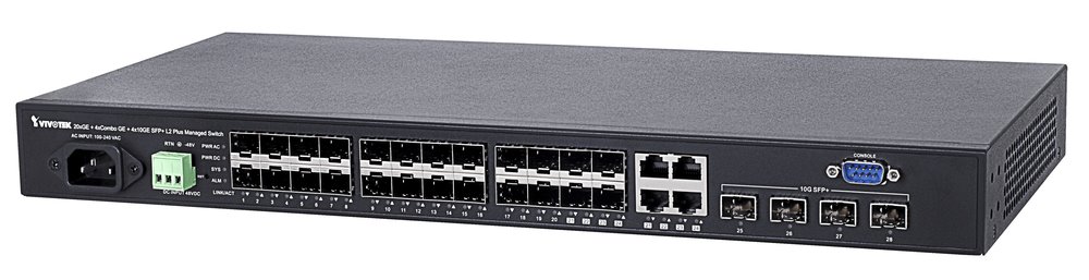 Vivotek AW-GTS-287A Switch, 24× GE + 4× 10G SFP+, L2+ management, rack 19", managed