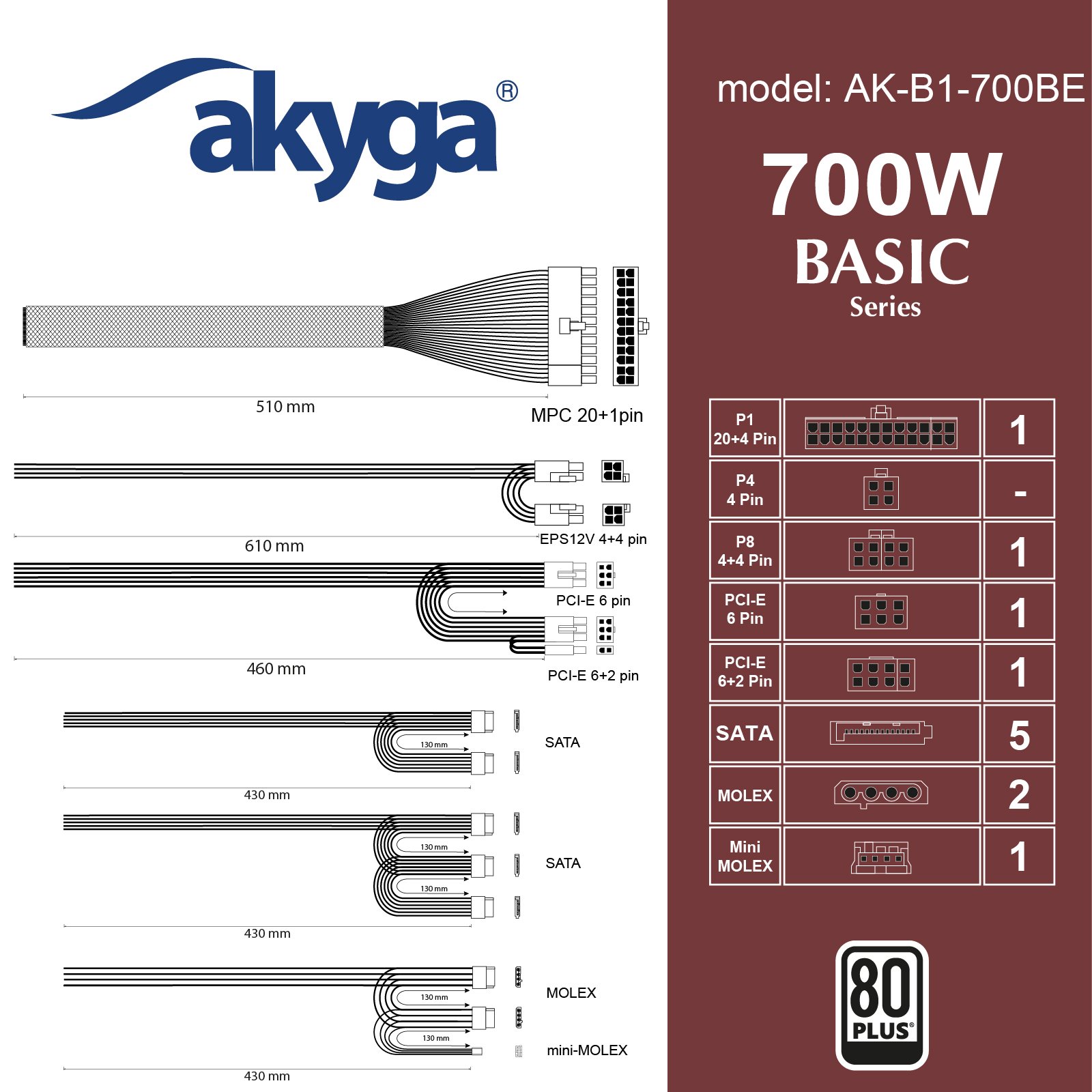 Akyga PC zdroj ATX/700W/ BLACK EDITION