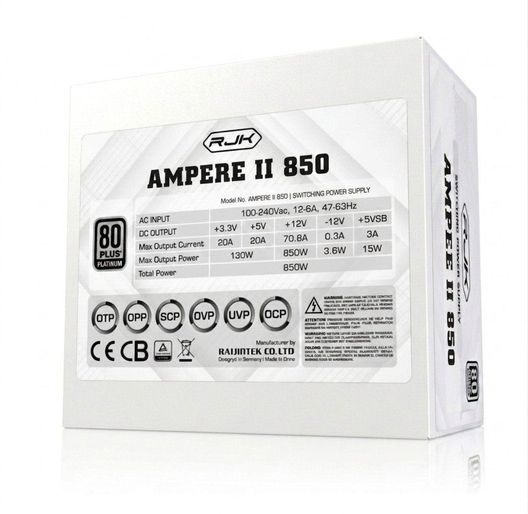 Zdroj Raijintek AMPERE II 850 White ATX 3.1 - 850W, 80+ Platinum, modular