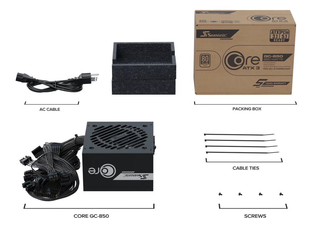 Zdroj Seasonic CORE GC-850 ATX 3.1 - 850W, 80+ Gold