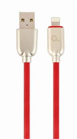 Gembird nabíjecí kabel Lightning 8-pin (M) na USB 2.0 (M), prémiový, gumovo - opletený, 1 m, červený