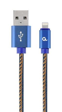 Gembird nabíjecí kabel Lightning 8-pin (M) na USB 2.0 (M), prémiový, opletený, metal konektory, 2 m, džínsovina