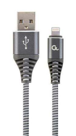 Gembird nabíjecí kabel Lightning 8-pin (M) na USB 2.0 (M), prémiový, opletený, metal konektory, 2 m, šedo-stříbrný