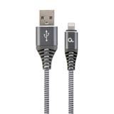 Gembird nabíjecí kabel Lightning 8-pin (M) na USB 2.0 (M), prémiový, opletený, metal konektory, 2 m, šedo-stříbrný