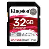 Kingston paměťová karta 32GB Canvas React Plus SDHC UHS-II 300R/260W U3 V90 for Full HD/4K/8K