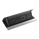 Legrand - Incara™ Pop-up - Osazená krabice do nábytku 3x2P+T/USB A+C (15W), broušený hliník, kabel 2m