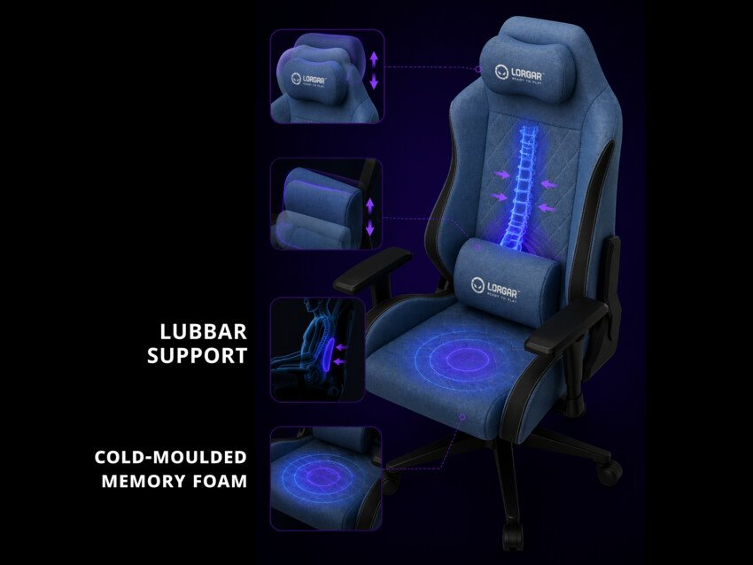 LORGAR CHA41, Ergonomic Gaming Chair Advanced, premium anti-stain fabric, Black/pur