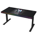 LORGAR stůl s volitelnou výškou, vestavěnou skříní pro PC, bezdrátovou nabíječkou, RGB a USB porty, dřevěná deska