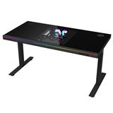 LORGAR stůl s volitelnou výškou, vestavěnou skříní pro PC, bezdrátovou nabíječkou, RGB a USB porty, tvrzené sklo