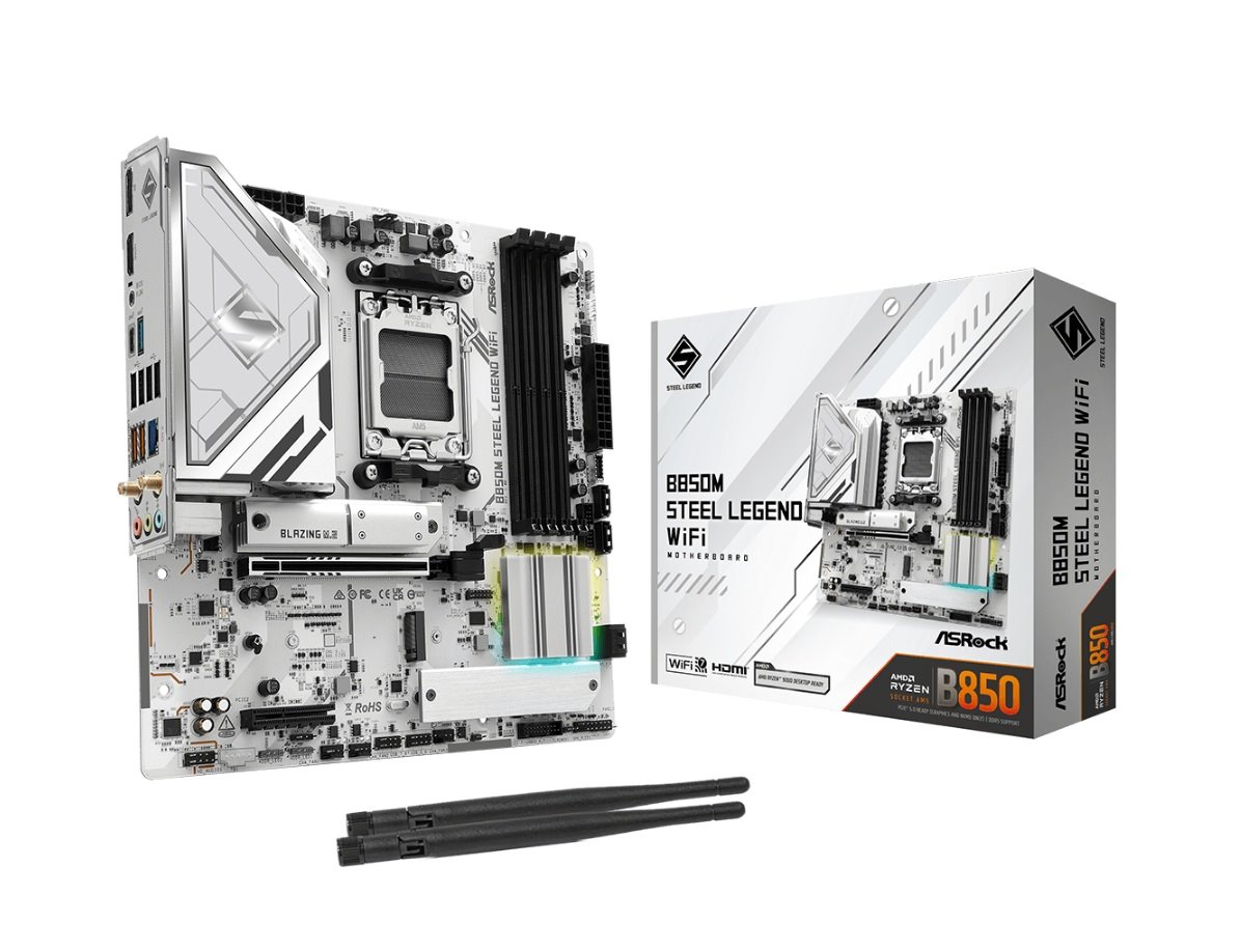 MB Asrock B850M STEEL LEGEND WIFI /AM5/4xDDR5/M.2/W7+BT5.4/HDMI/DP/mATX/White