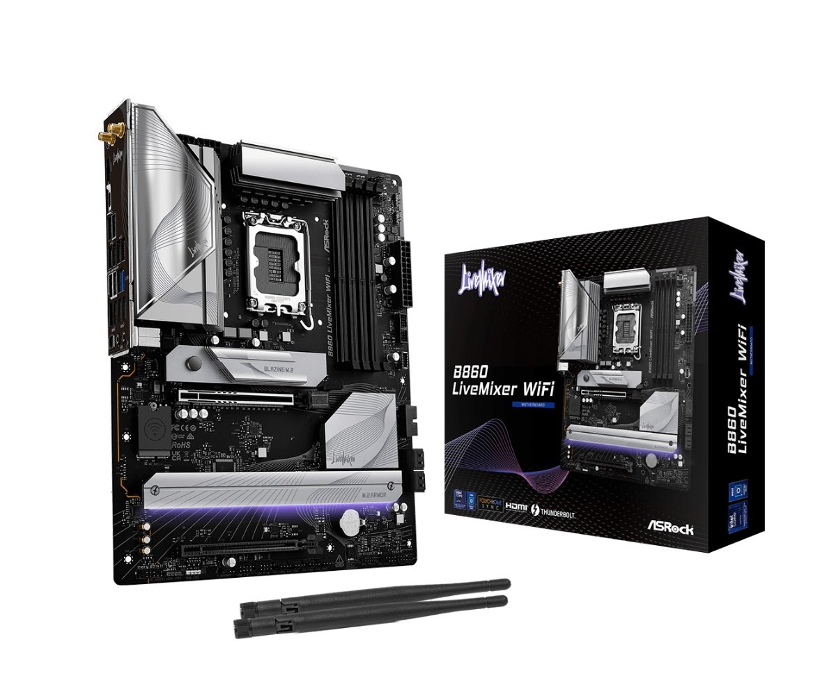 MB Asrock B860 LIVEMIXER WIFI /LGA1851/4xDDR5/M.2/W6E+BT5.3/HDMI/TB4/ATX