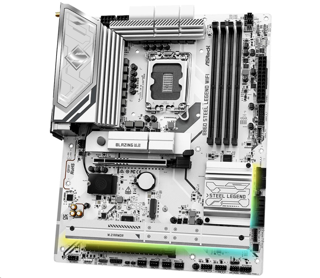 MB Asrock B860 STEEL LEGEND WIFI /LGA1851/4xDDR5/M.2/W6E+BT5.3/HDMI/DP/TB4/ATX/White