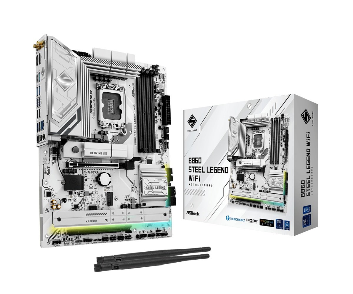 MB Asrock B860 STEEL LEGEND WIFI /LGA1851/4xDDR5/M.2/W6E+BT5.3/HDMI/DP/TB4/ATX/White
