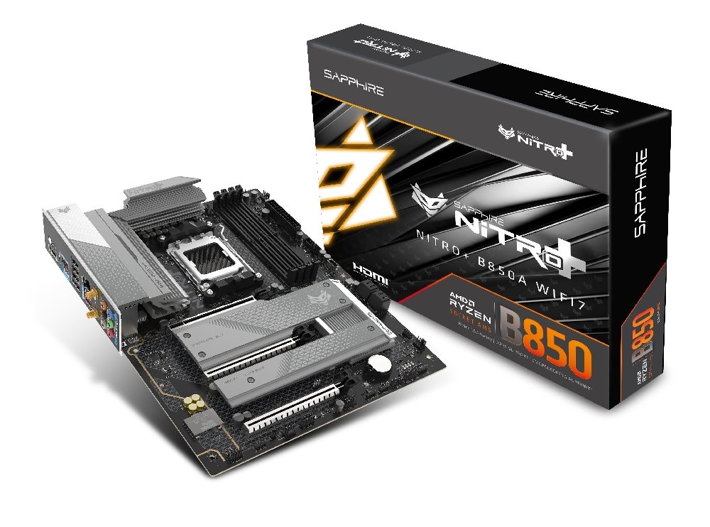 MB SAPPHIRE NITRO+ B850A WIFI7, AM5, 4x DDR5 DIMM, 3x M.2, 4x SATA, 1x 2,5Gb LAN, BT, WF7, 3xPCIe