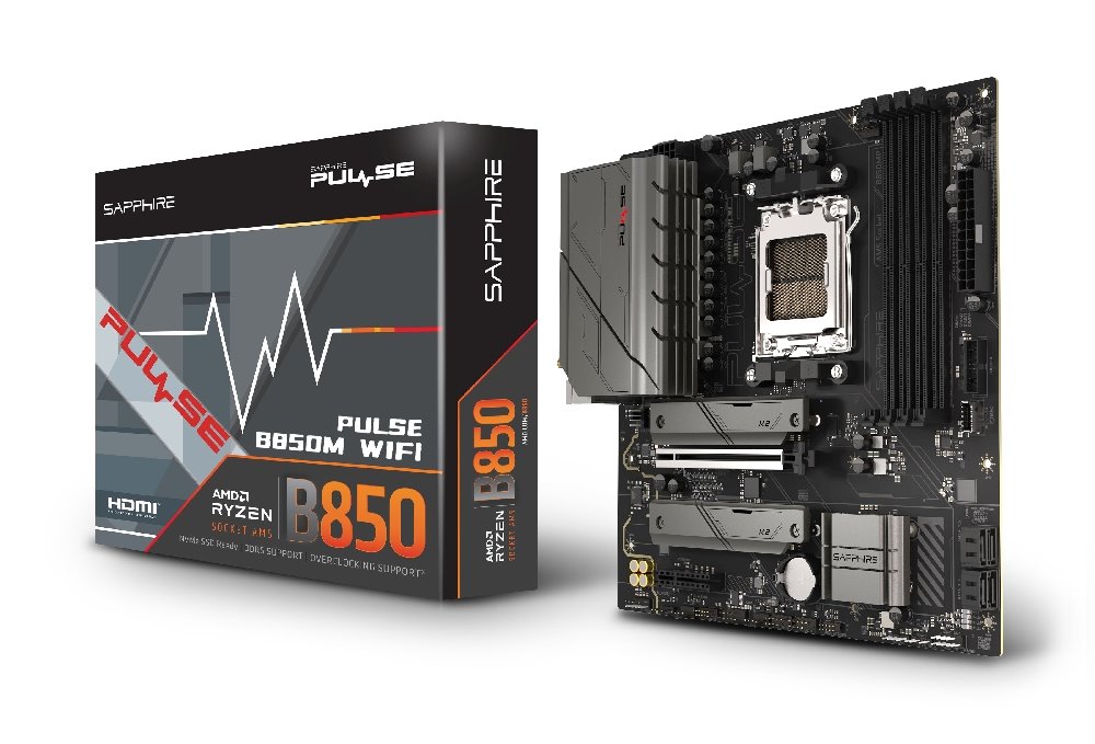MB SAPPHIRE PULSE B850M WIFI, AM5, 4x DDR5 DIMM, 2x M.2, 4x SATA, 1x 2,5Gb LAN, BT, WF6, 2xPCIe