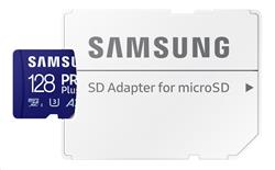 Samsung paměťová karta 128GB PRO Plus micro SDXC CL10 U3 (č/z: až 180/až 130MB/s) + SD adaptér