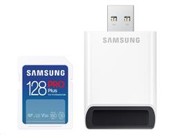 Samsung paměťová karta 128GB PRO Plus SDXC CL10 U3 V30 (č/z: až 180/až 130MB/s) + USB adaptér