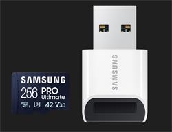 Samsung paměťová karta 256GB PRO Ultimate CL10 Micro SDXC Grade 3 (č/z: až 200/130MBs) + USB Adaptér